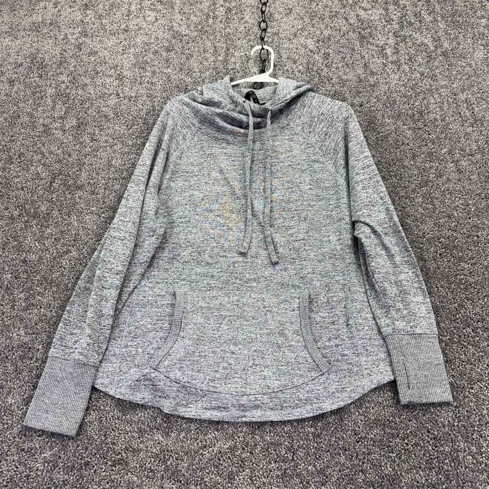 90 Degree By Reflex Hoodie Womens 1X Gray Knit Cowl Neck Kangaroo Pocket Casual